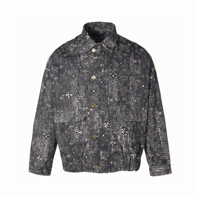 Original mold top-level replica Lv full-printed old flower denim jacket, pure h