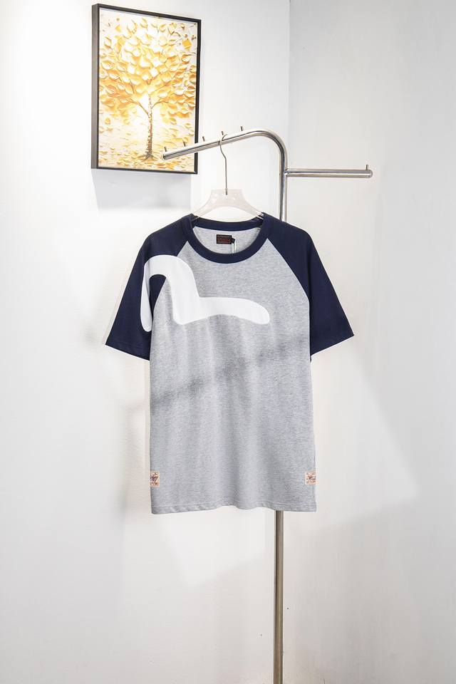 Style number: Y158 Evisu2025 new Fushen Seagull splicing short-sleeved T-shirt