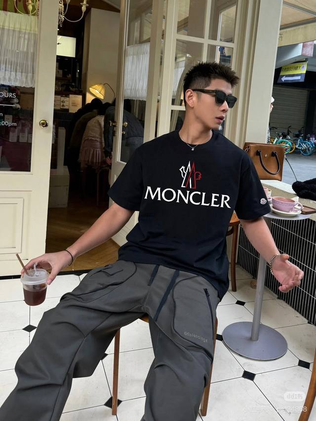 Moncler summer unisex casual cotton printed breathable round neck short-sleeved