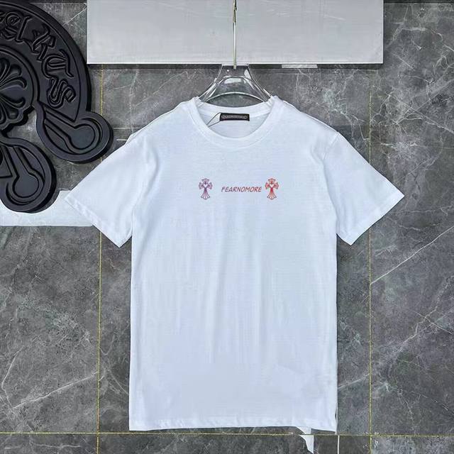 D38 Chrome Hearts Black and White Classic Short Sleeve T-shirt Made of custom fa