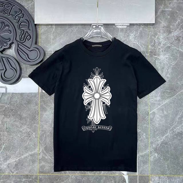 D46 Chrome Hearts black and white new short-sleeved T-shirt uses customized fabr