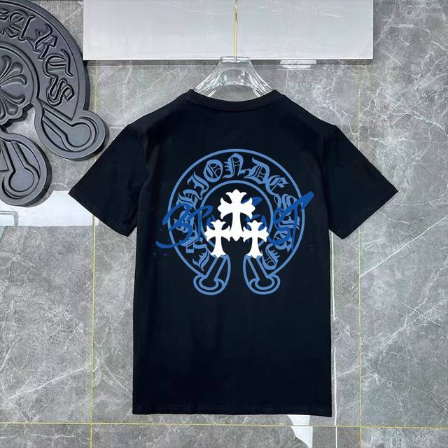 D40 Chrome Hearts black and white new short-sleeved T-shirt uses customized fabr