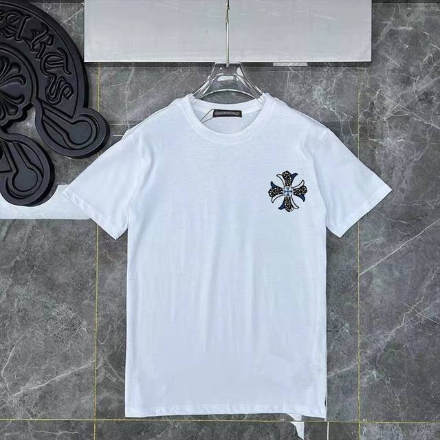 D36 Chrome Hearts Black and White Classic Short Sleeve T-shirt Made of custom fa