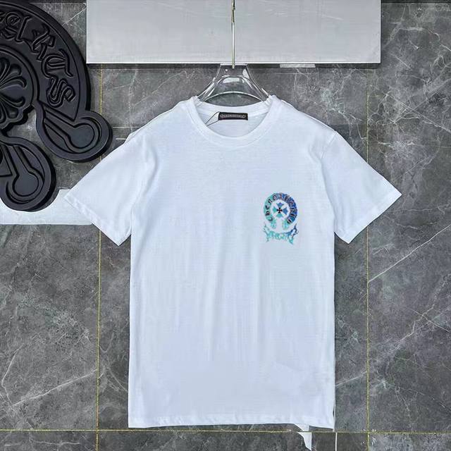 D01 Trendy Chrome Heart Horseshoe Flower Black and White Short Sleeve T-shirt Im