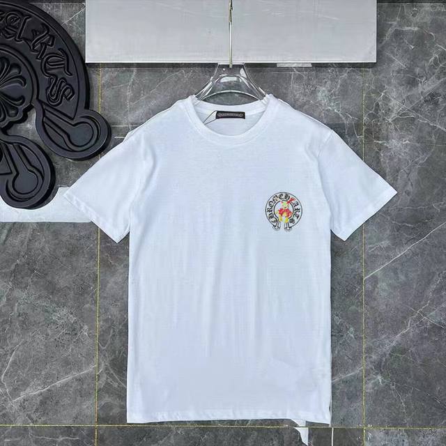 D04 Chrome Hearts cartoon horseshoe Sanskrit letters casual short-sleeved men an