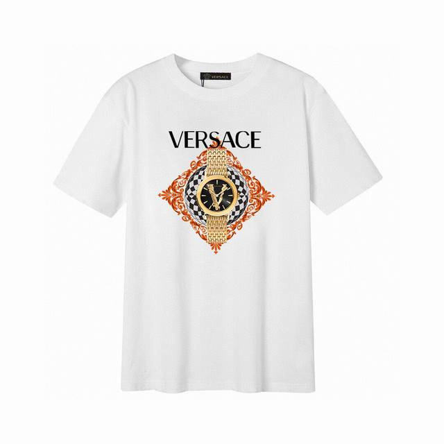 Versace Versace big gold watch short-sleeved T-shirt, simple design looks very g