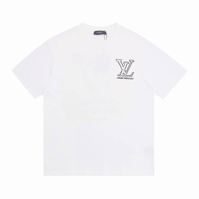 New arrival High version Louis Vuitton embroidered line letter short-sleeved T-