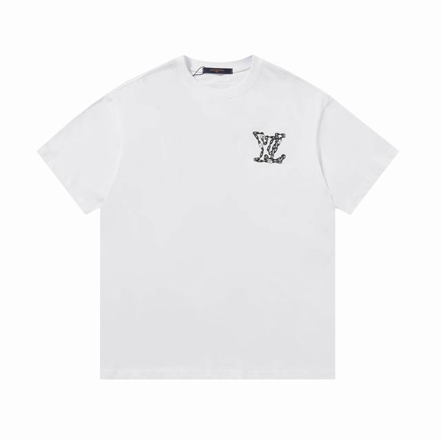 New arrivalTop versionLouis Vuitton line embroidered Logo short-sleeved T-shirt