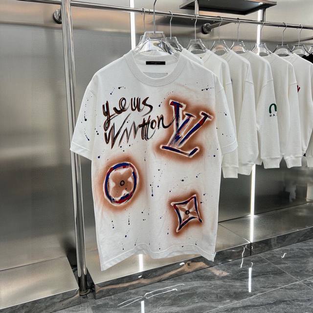 Louis Vuitton 2025Ss new hand-painted pattern couple casual short-sleeved T-shir