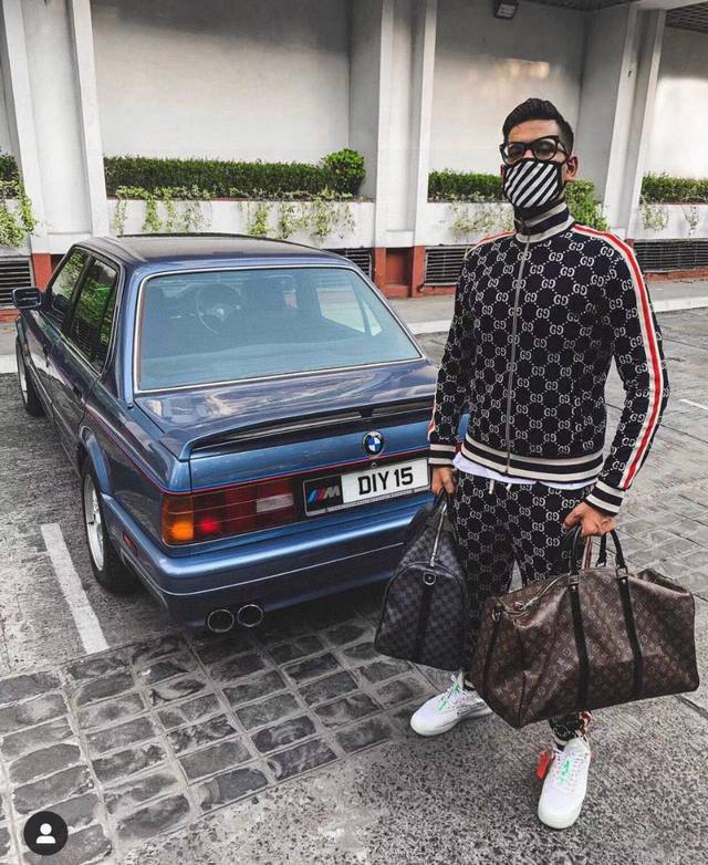 Gucci Fw new dark blue jacquard couple casual trousers and sweatpants The highes