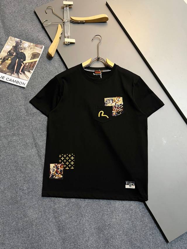 Evisu Ss24 Seagull embroidery fitted casual and brocade pocket regular version T