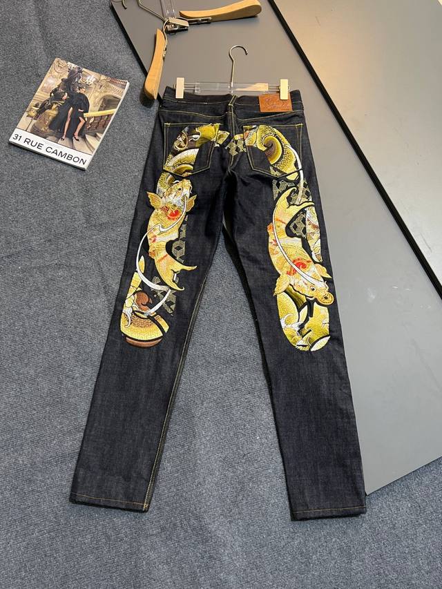 Evisu Fw22 Banwu Koi Large M Embroidery Skinny Jeans Men's Denim Blue Size: 29-3