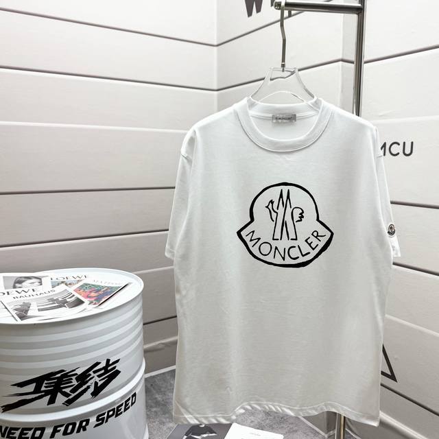 Moncle * 280g round neck short-sleeved T-shirt classic embroidered badge printed