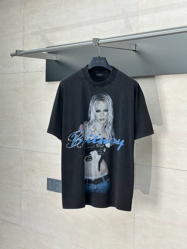 Balenciag* Paris Blcg 25Ss Britney portrait print hot diamond washed short-sleev
