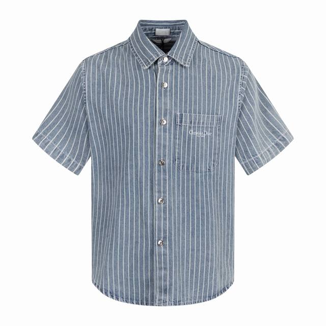 Exclusive supply Cd Bermuda striped denim short-sleeved shirt The fabric is mad