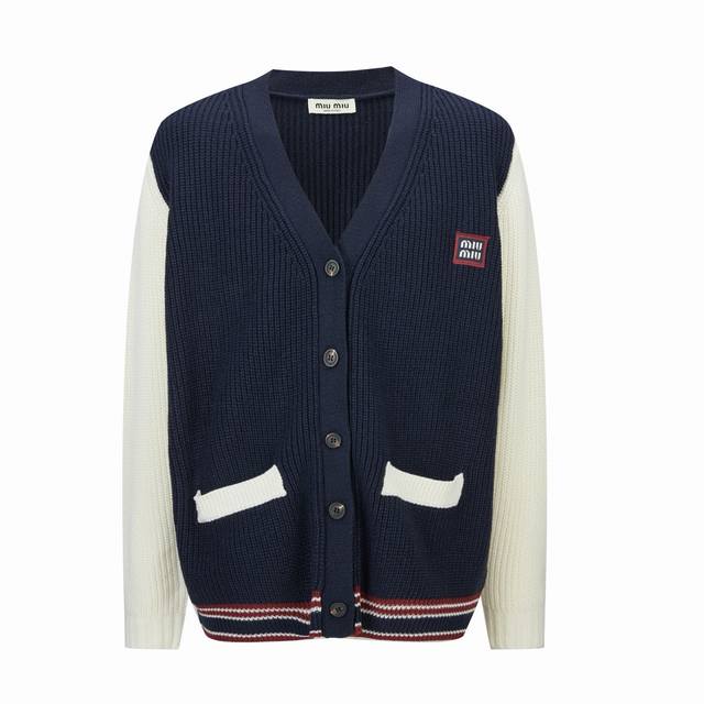 Exclusive supply Miumiu college style chest logo jacquard sweater The original