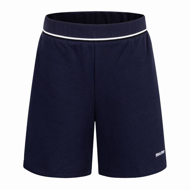 Exclusive supply Miumiu White Stripe Pique Shorts Navy Blue The fabric is made
