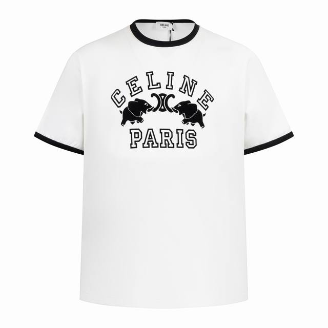 Exclusive supply Celine elephant flocking print short sleeves The fabric is 50S