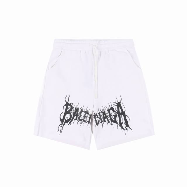 Balenciaga 24Ss Gothic letter print shorts Specialty large leg version 380g wash