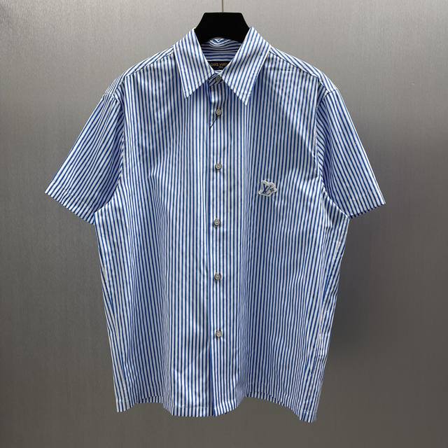 Lu Dark Bamboo Moon Blue Striped Short Sleeve Shirt Size: S-Xl This cotton shirt