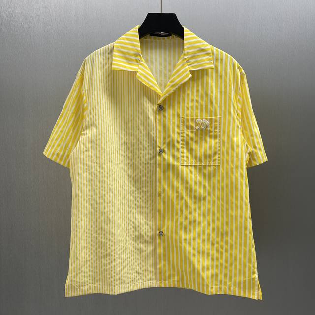 Lu Bright Yellow Striped Short Sleeve Shirt Size: S-Xl This cotton long-sleeved