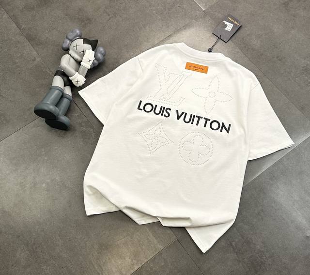 Fashionable Louis Vuitton embroidered diamond-studded couple short-sleeved T-shi