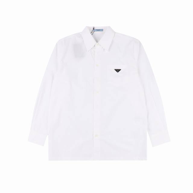 Prada Prd pocket triangle logo long-sleeved shirt Customized cotton cloud thin p