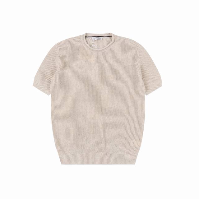 Brunello Cucinelli Bc solid color ribbed knitted short-sleeved T-shirt authentic