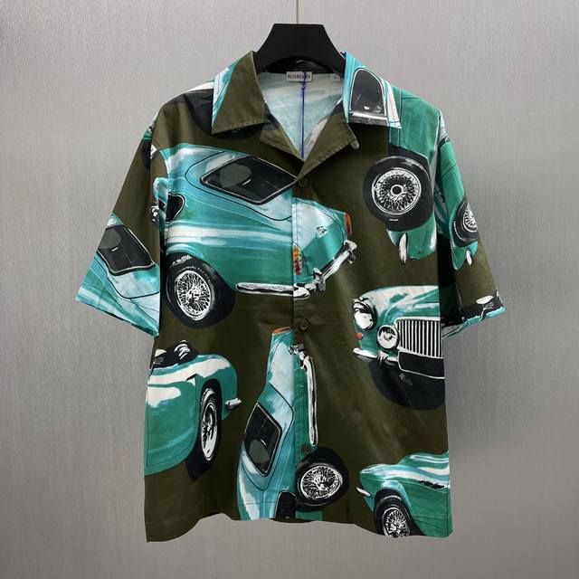 Bbr Relaxed Fit Car Print Cotton Poplin Shirt Size: S-Xl Short sleeve shirt in I