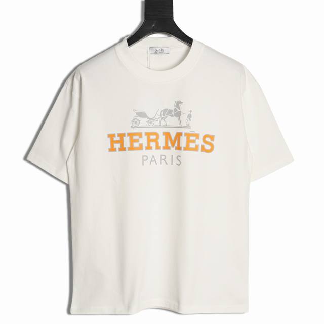 Hermes Hermes 25Ss large letter short-sleeved T-shirt The fabric is made of cust