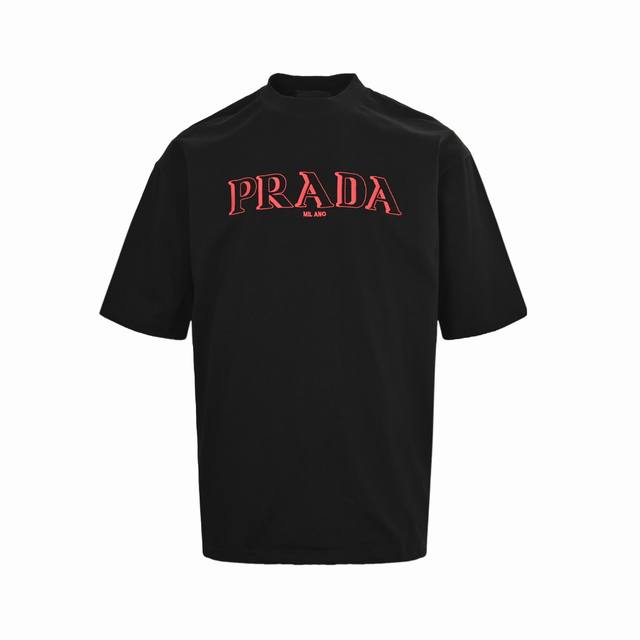 Prada 25Ss 3D double-shadow letter embroidery short sleeves Classic 3D double-sh