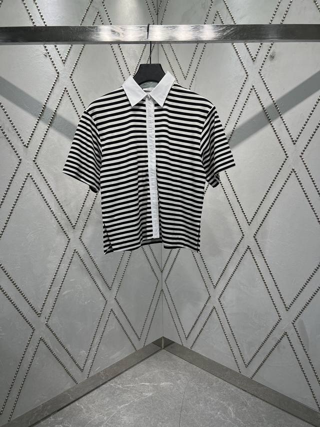 Margiela 25Ss new contrast striped lapel button side slit short-sleeved shirt w