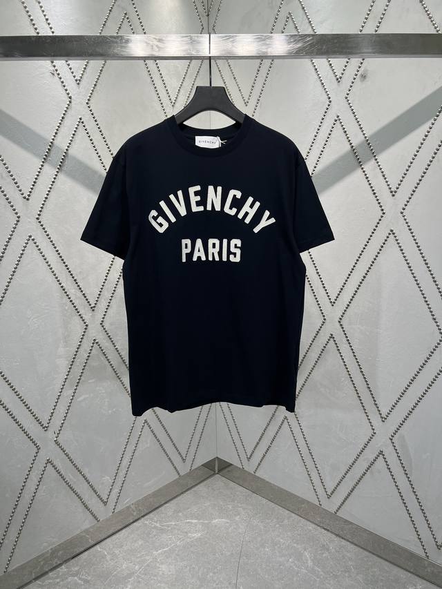 Givenchy 25Ss new solid color round tie Logot shirt, unisex, high version! Size