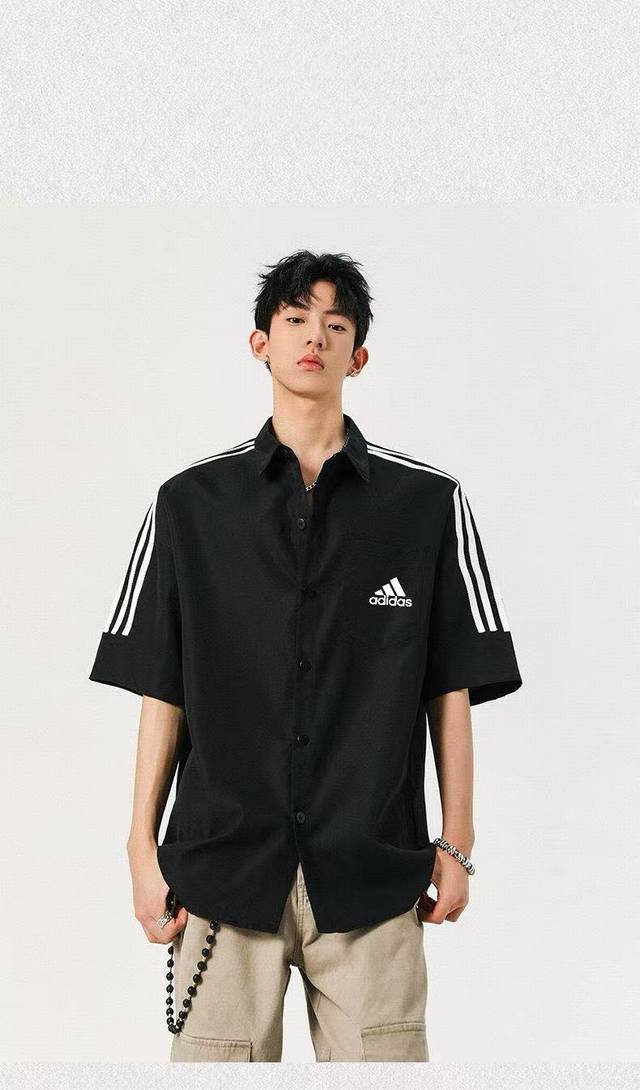 for Adidas 2025 spring and summer personality three-bar short-sleeved workwear
