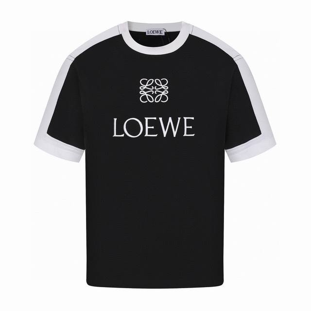 Loewe Summer new style, the stitching webbing embroidered letter round neck shor