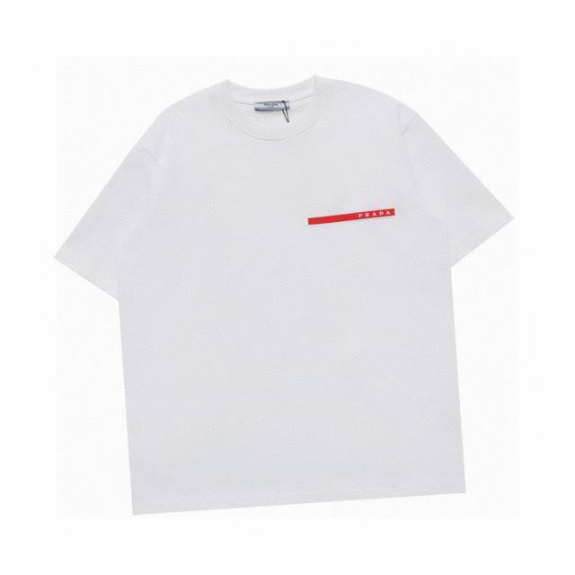 Prada New summer classic red rubber strip round neck short-sleeved T-shirt, hig