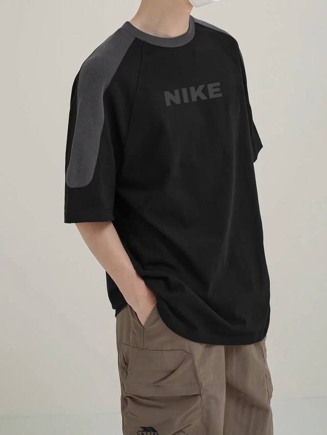 New Nike Embroidery Heavy Splicing Ins Neckline Ribbed Knit Couple Same Style L