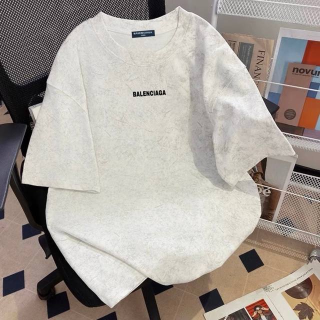New Balenciaga tie-dye raglan shoulder contrast stitching Ins collar ribbed kni