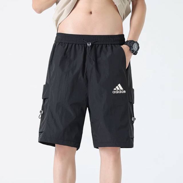Top quality Adidas big pocket drawstring elastic shorts embroidered versatile c