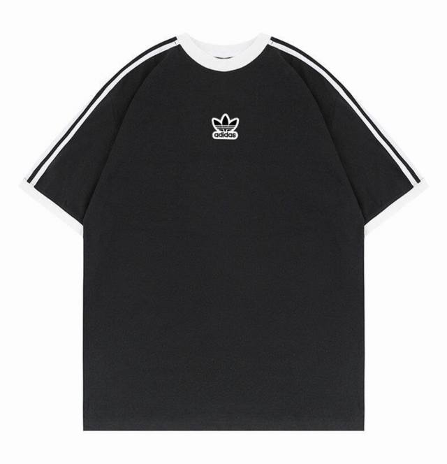 New Adidas Trefoil Three-Bar Raglan Contrast Color Splicing Ins Neckline Ribbed