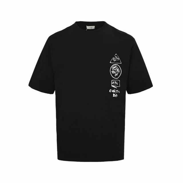 Dior 25Ss Printed Logo Short Sleeves 260g heavyweight high-end pure cotton doubl
