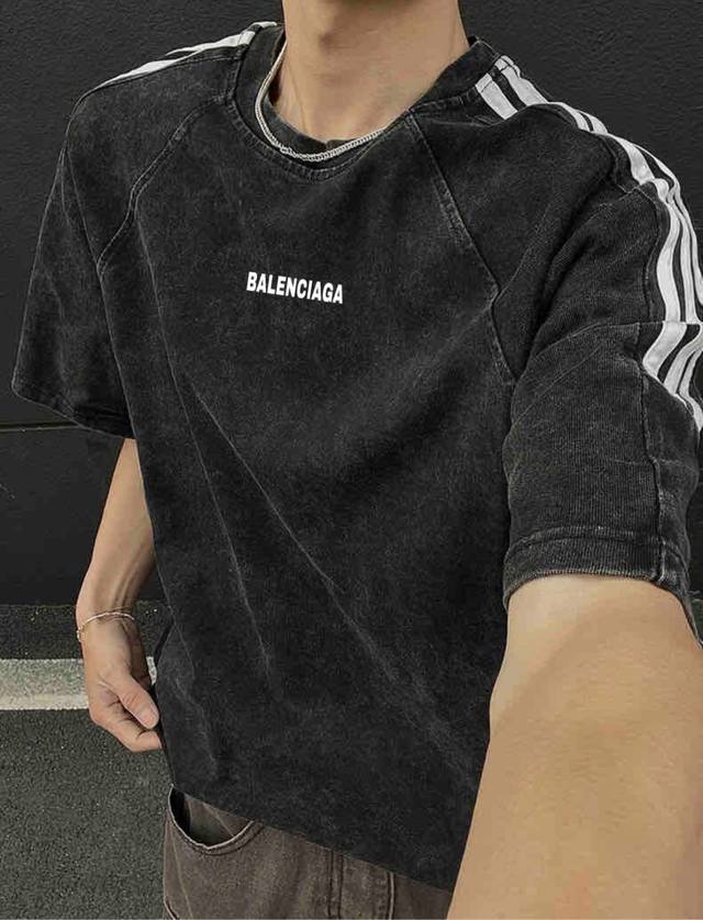 New tie-dye Balenciaga three-bar raglan shoulder embroidery letter ribbed knitt