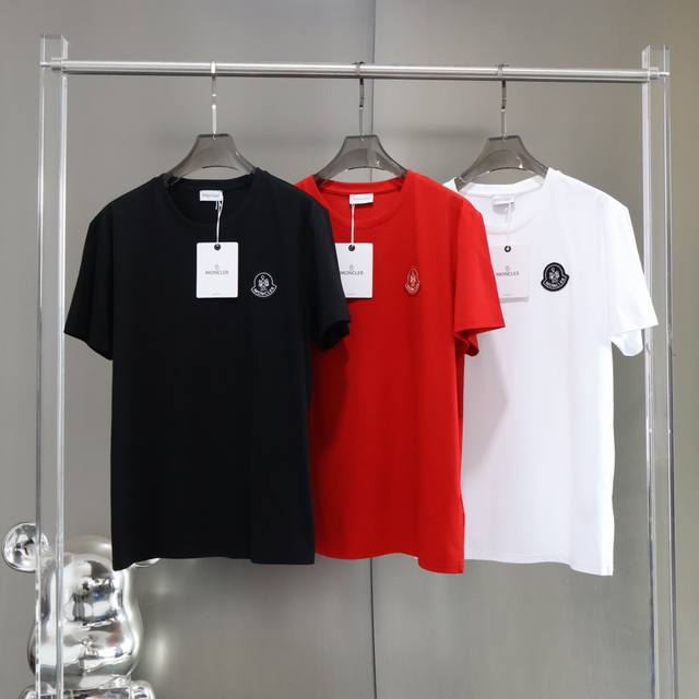Top version Moncler 2025S summer short-sleeved T-shirt with embroidered logo on