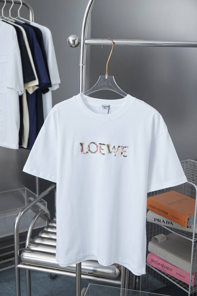 Loewe 25Ss early spring new blended embroidered letter short sleeves Light luxur