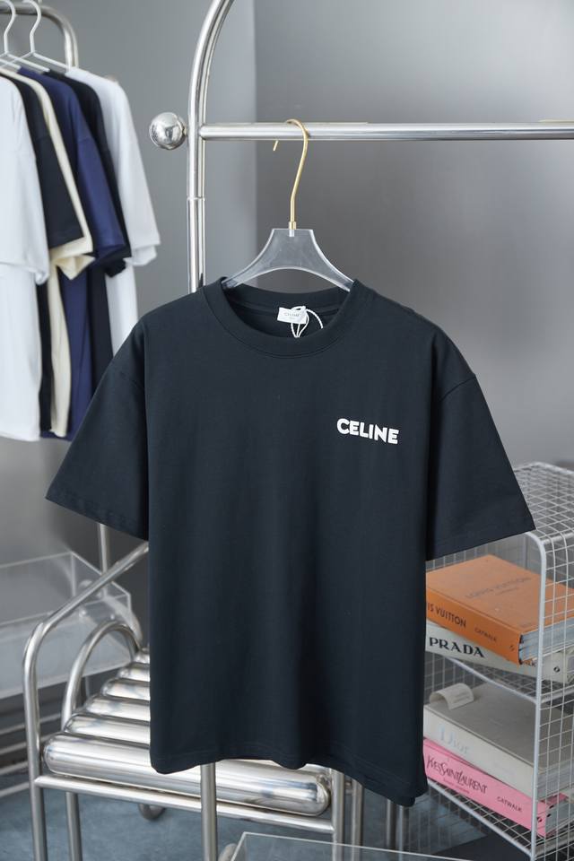Celin* 25Ss Early Spring New Foamed Letter Printed Short Sleeves Light Luxury Me