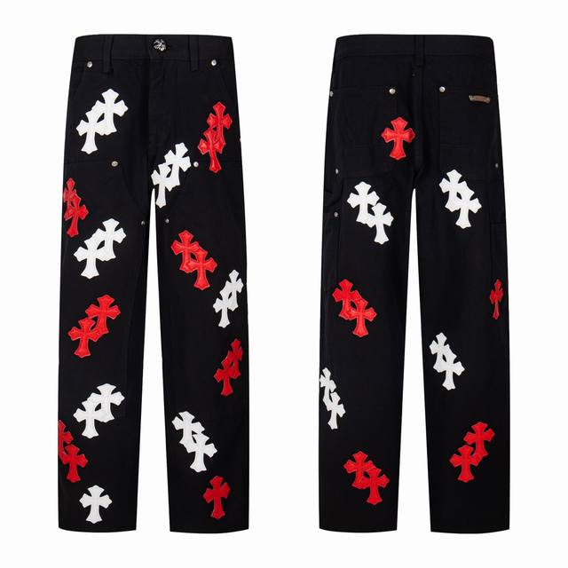 Chrome Hearts Chrome Hearts black lumberjack pants, red leather and white leathe