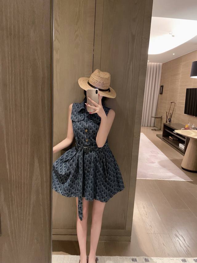 New arrival Dio* Dior custom jacquard monogram denim slim dress Paired with Oxfo