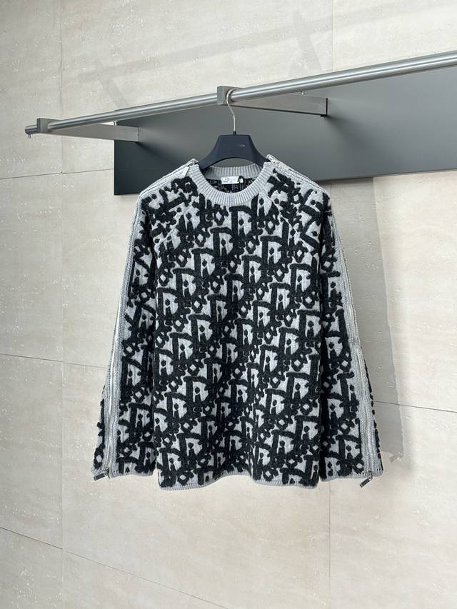 Dio* Dior 25 new full print contrast jacquard knitted pullover sweater It took h