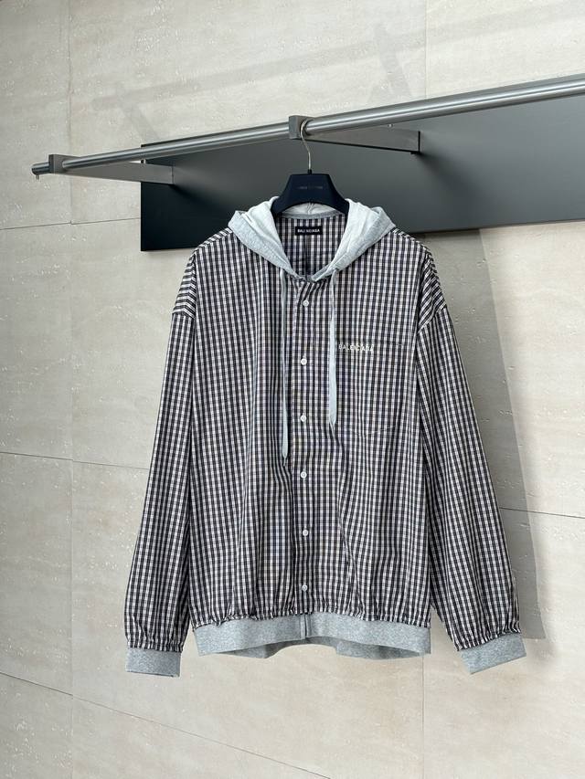 Balenciag* Paris Blcg patchwork plaid hooded jacket The fabric is made of custom