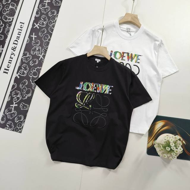 Size Xs-L7 Color painting Loewe colorful printed embroidered Logo short-sleeved